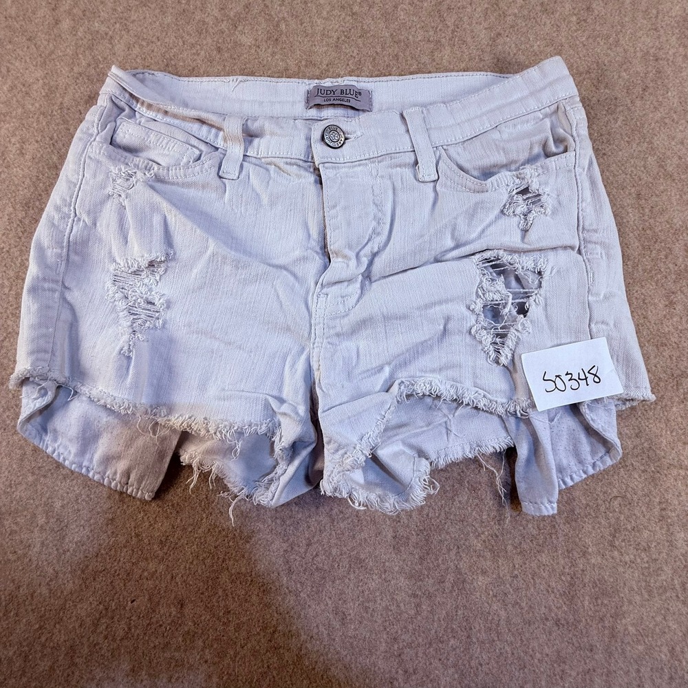 Judy Blue Distressed Denim Shorts‎ Light Lavender Purple Raw Hem Womens Size M